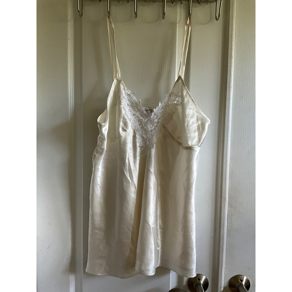 Cinema Etoile Ivory Satin Lace Trim Chemise Slip Nightgown Large Vintage Style
